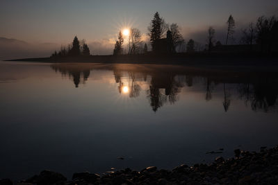 Scenic view of lake against sky during sunset