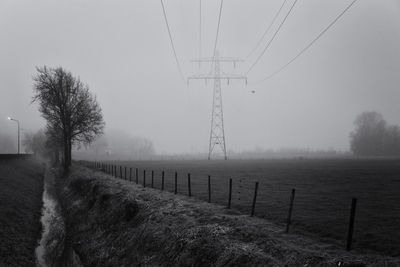 Trees on field against sky during winter