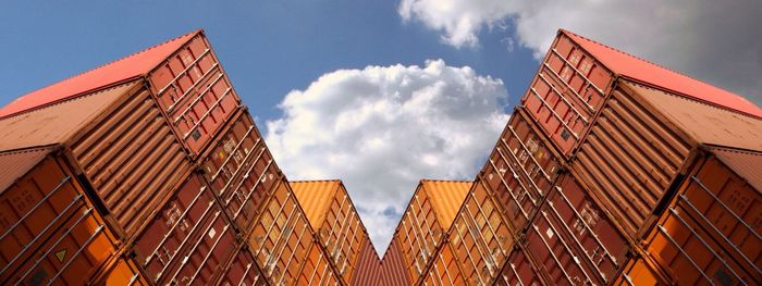 Low angle view of modern building against sky