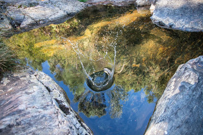 High angle view of rock formation in lake