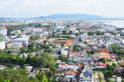 High angle view of townscape against sky