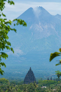 View of temple against mountain range