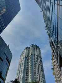 Low angle view of modern buildings against sky