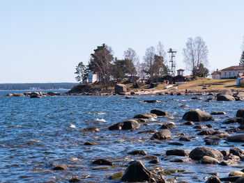 Scenic view of sea against clear sky