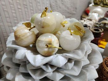 High angle view of white flowers on table