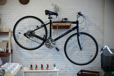 Bicycle parked in front of building