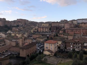 High angle view of townscape against sky