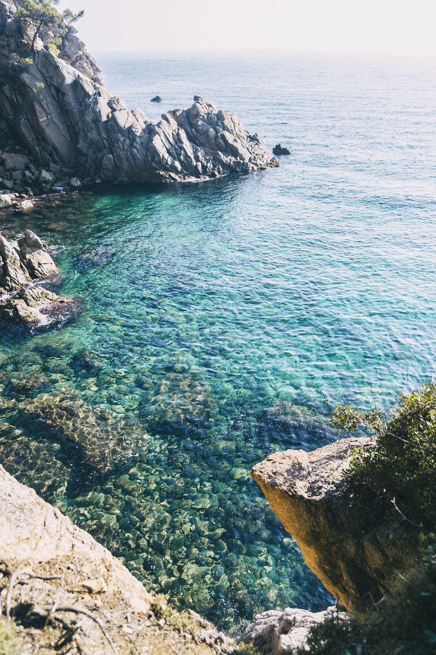 SCENIC VIEW OF SEA AGAINST ROCKS