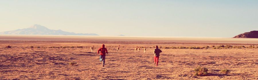 Tourists on mountain landscape