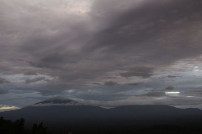 Scenic view of mountains against cloudy sky