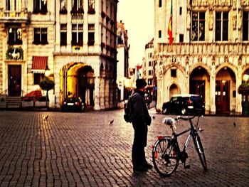 People in front of building