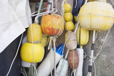 High angle view of buoys