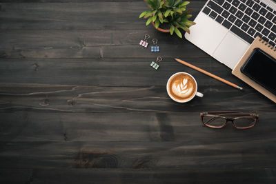 High angle view of coffee on table