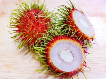 High angle view of pineapple on table