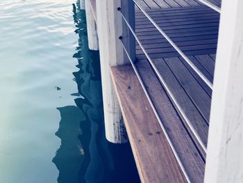 Close-up of wooden post in lake