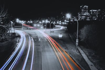 Light trails on road at night