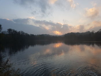 Scenic view of lake against sky during sunset