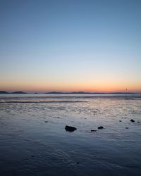 Scenic view of sea against clear sky during sunset