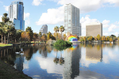 Reflection of buildings in city