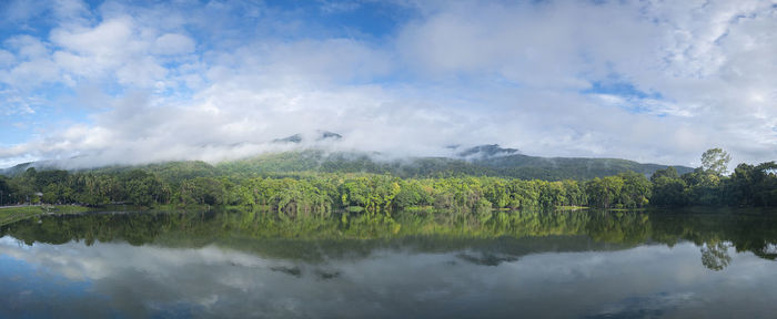 Panorama ang keaw reservior landscape with doi suthep mountain view