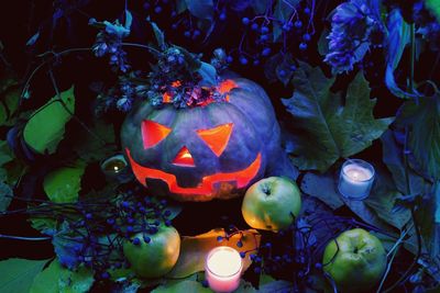 Close-up of illuminated pumpkin