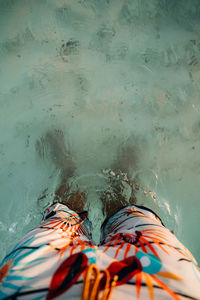 Low section of man standing in sea