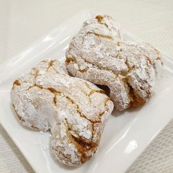 High angle view of dessert in plate on table
