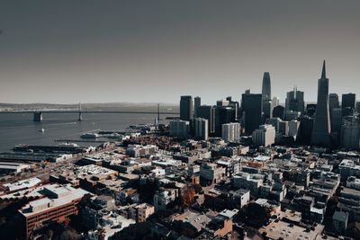 High angle view of cityscape against clear sky