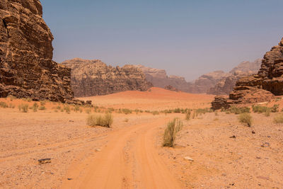 Sandstone and granite rocks in the desert. wadi rum, jordan