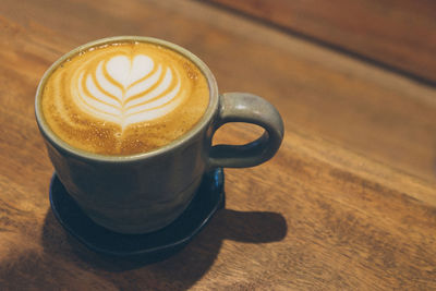 High angle view of coffee on table