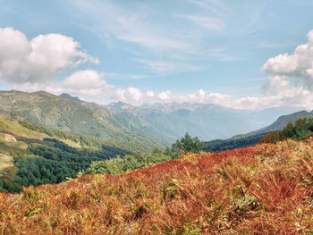 Scenic view of landscape and mountains against sky