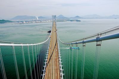 High angle view of suspension bridge over sea