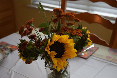 Close-up of flower bouquet on table
