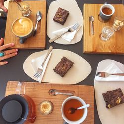 High angle view of breakfast on table