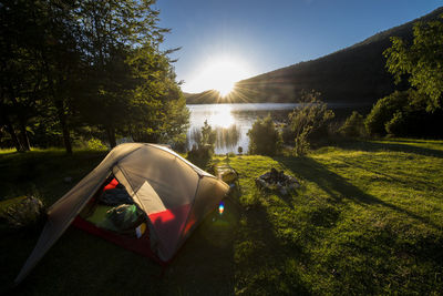 Camping at the chilean lake district, pucon, chile