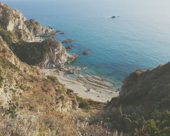 High angle view of sea and rocks