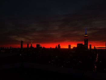 Silhouette of city at sunset