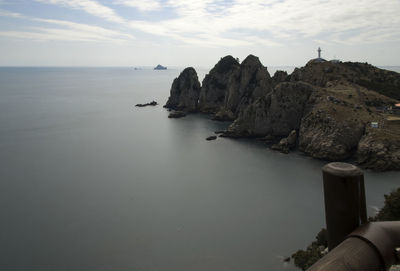 Scenic view of sea and cliff