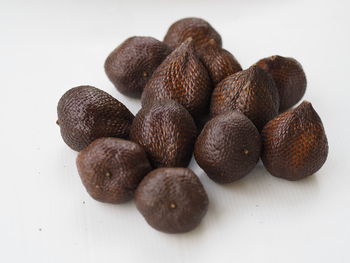 Close-up of coffee beans against white background