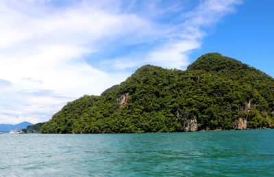 Scenic view of bay against sky