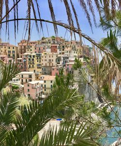 View of townscape against clear sky