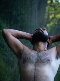 A man and a waterfall