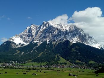 Scenic view of snowcapped mountains against sky