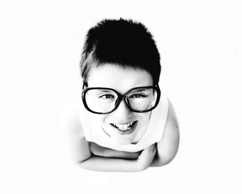 Portrait of young woman over white background