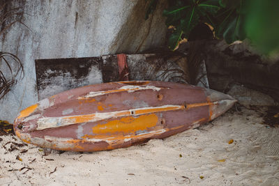 Abandoned boat in river