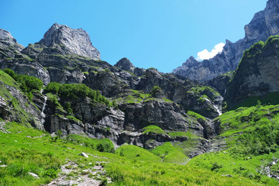 Scenic view of rocky mountains against clear sky