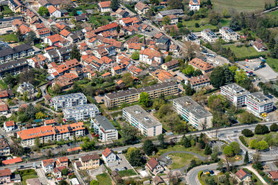 High angle view of townscape and buildings in town