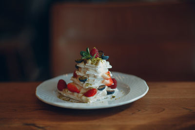 Close-up of dessert in plate on table