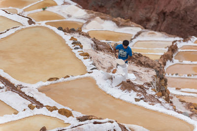 High angle view of man during winter