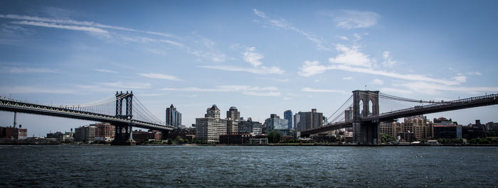 Suspension bridge over river